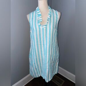 Crown & Ivy Women’s Linen Casual Dress Blue White Stripes